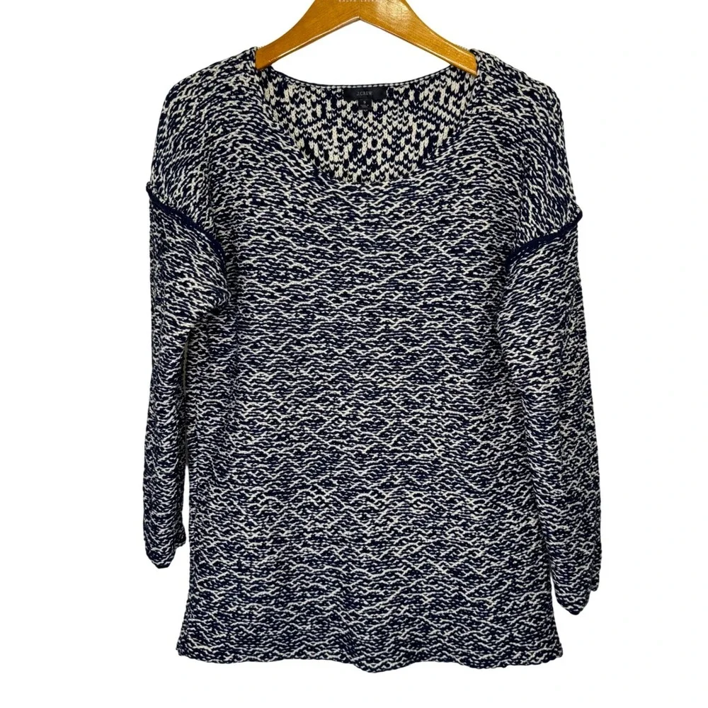 J. Crew Wide Neck Blue/White Knit Sweater Womens Small